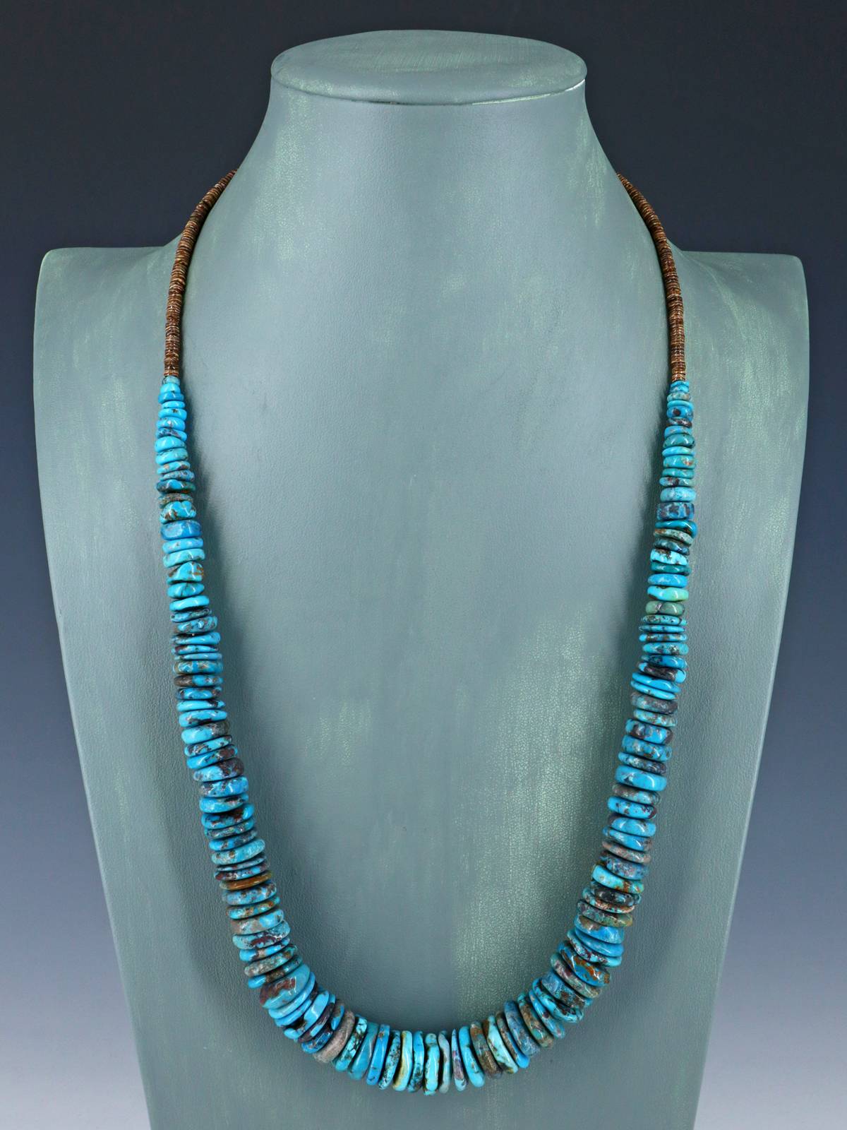 26" Navajo Single Strand Graduated Turquoise Disc Necklace