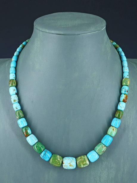 Navajo 18" Single Strand Barrel Bead Turquoise Necklace - PuebloDirect.com