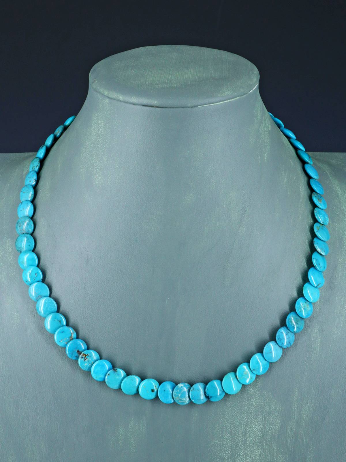 19" Navajo Single Strand Turquoise Disc Necklace