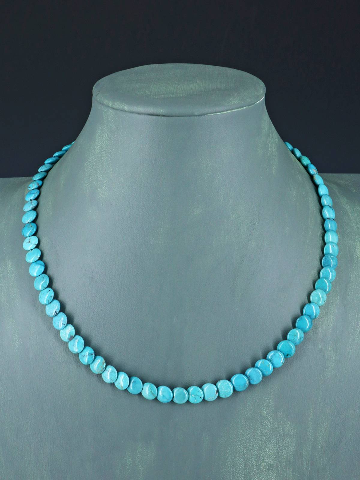 19" Navajo Single Strand Turquoise Disc Necklace