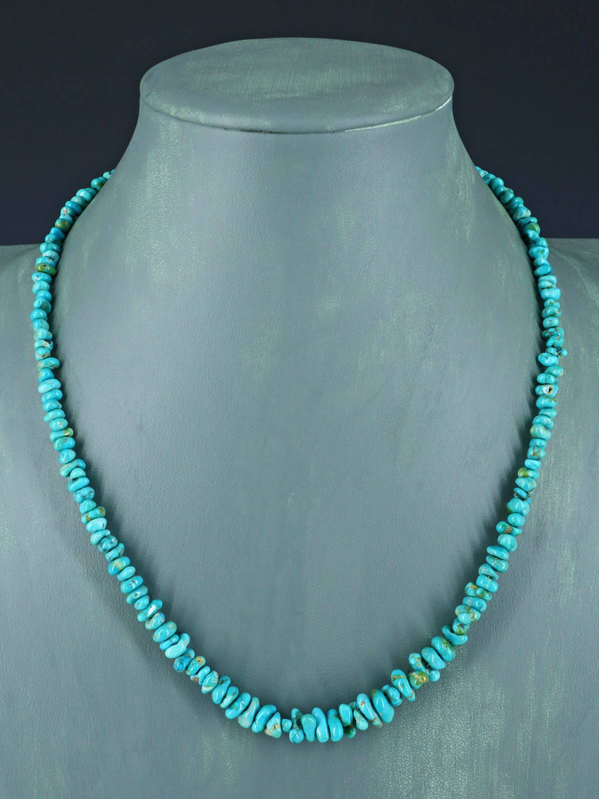 20" Navajo Single Strand Natural Lone Mountain Turquoise Necklace