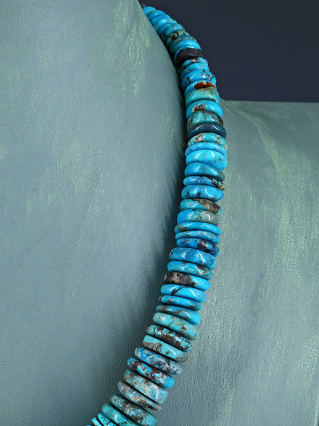 Navajo Single Strand Thick Turquoise Disc Choker Necklace
