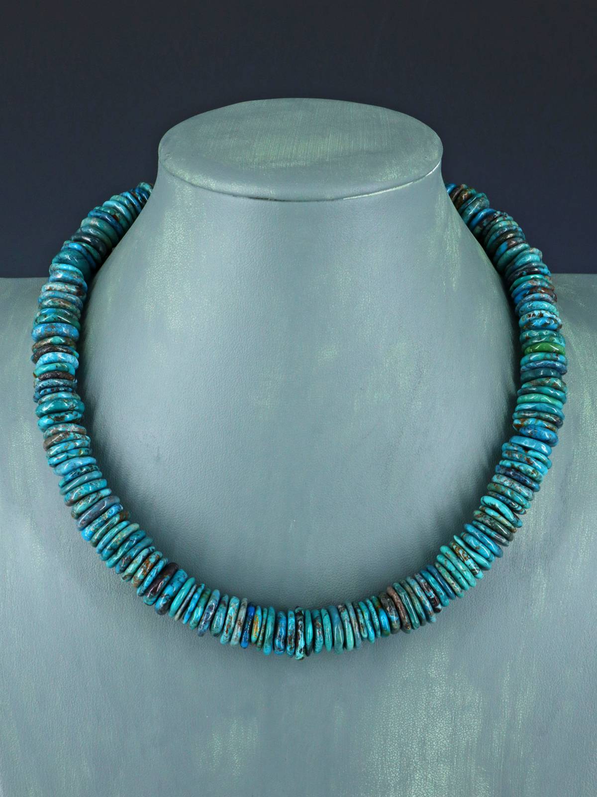 Navajo Single Strand Thick Turquoise Disc Choker Necklace