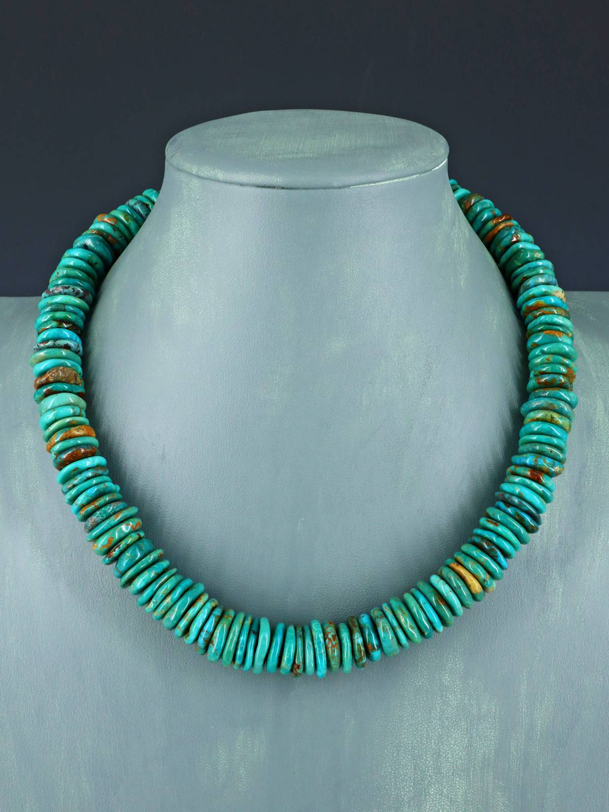 Navajo Single Strand Thick Turquoise Disc Choker Necklace
