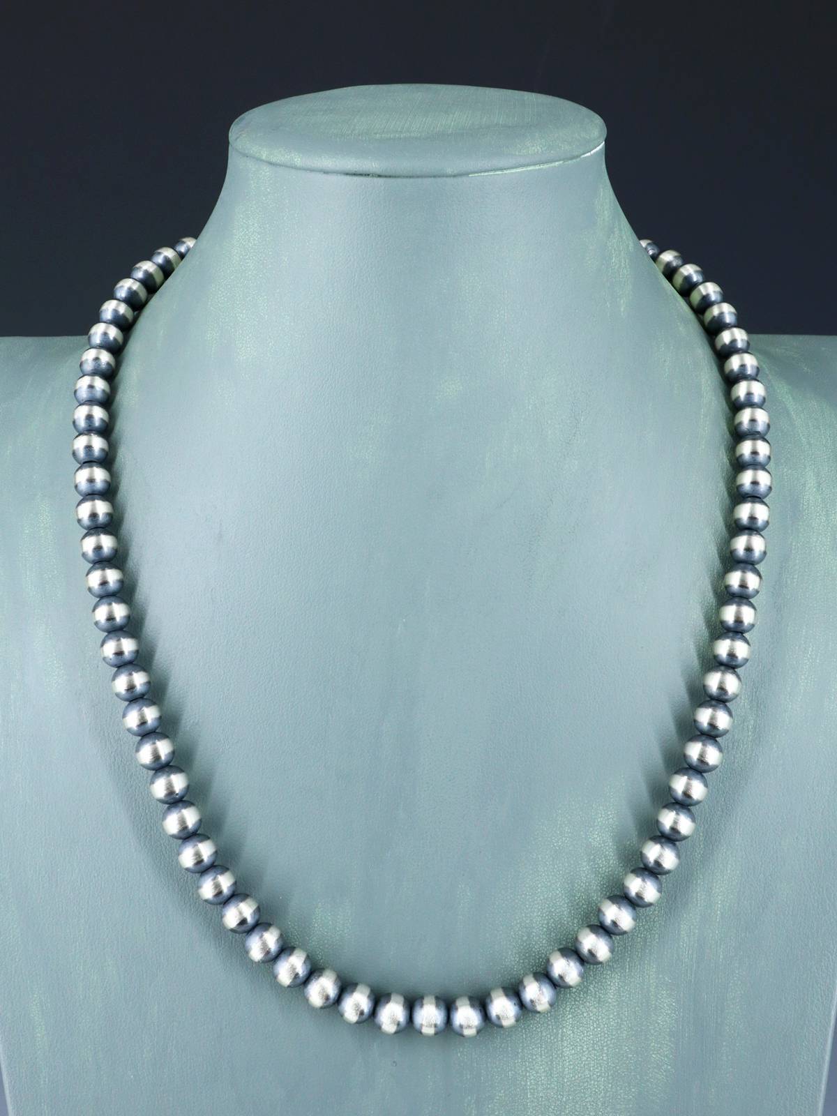 22" 8mm Navajo Jewelry Single Strand Sterling Silver Beaded Necklace