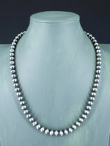 22" 8mm Navajo Jewelry Single Strand Sterling Silver Beaded Necklace