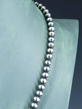 22" 8mm Navajo Jewelry Single Strand Sterling Silver Beaded Necklace