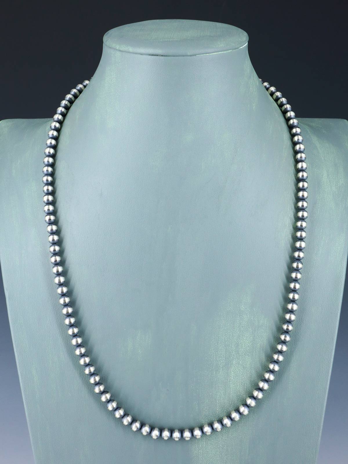 24" 6mm Navajo Jewelry Single Strand Sterling Silver Beaded Necklace