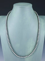 24" 6mm Navajo Jewelry Single Strand Sterling Silver Beaded Necklace