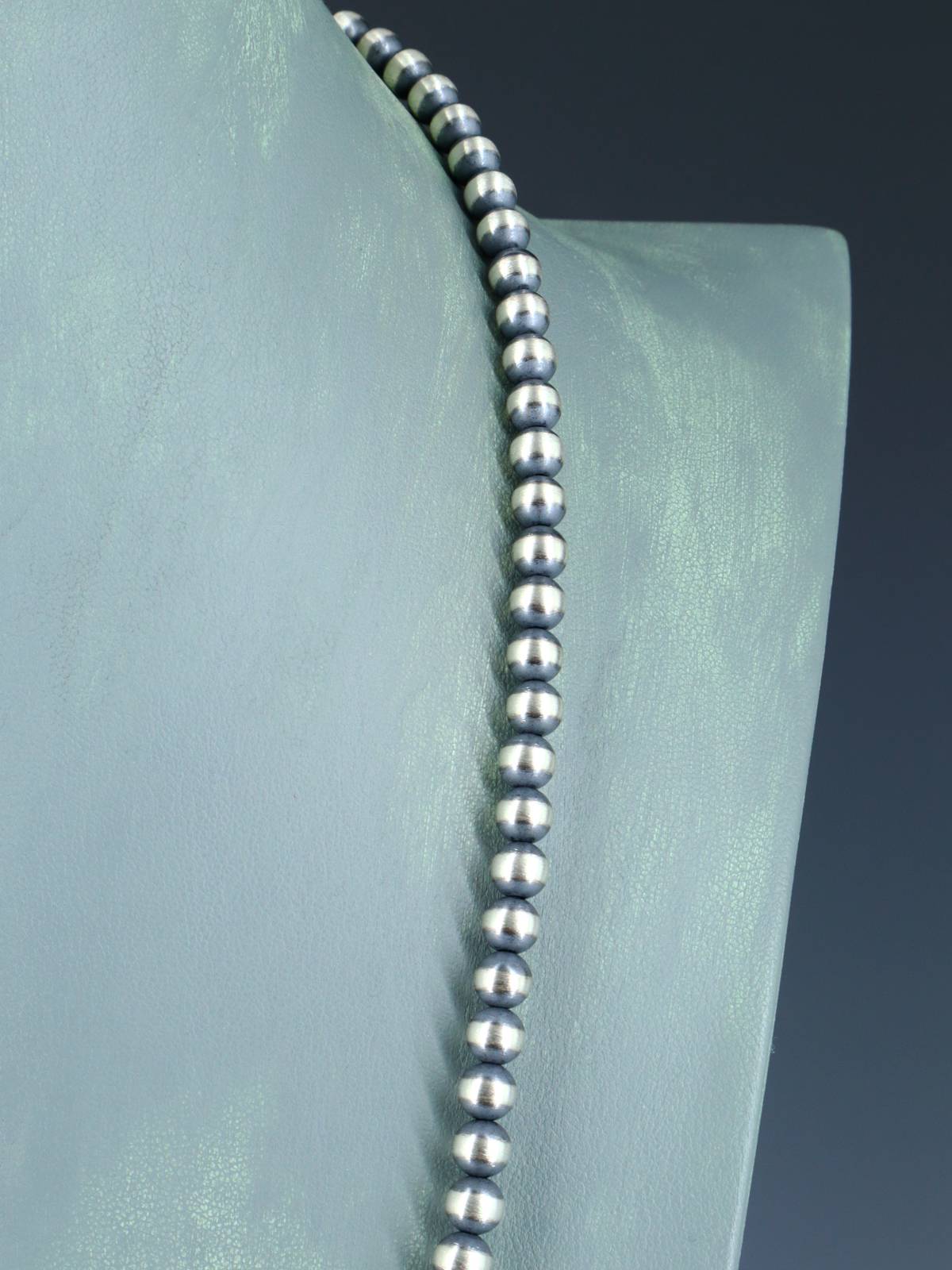 24" 6mm Navajo Jewelry Single Strand Sterling Silver Beaded Necklace
