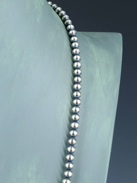 24" 6mm Navajo Jewelry Single Strand Sterling Silver Beaded Necklace
