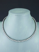 16" 5mm Native American Sterling Silver Beaded Necklace