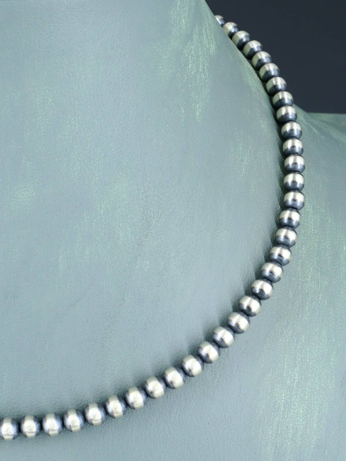 16" 5mm Native American Sterling Silver Beaded Necklace