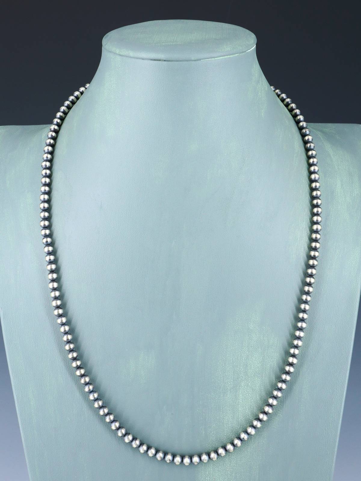 24" 5mm Native American Sterling Silver Beaded Necklace