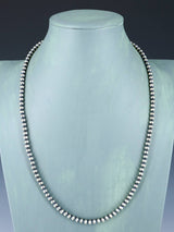 24" 5mm Native American Sterling Silver Beaded Necklace