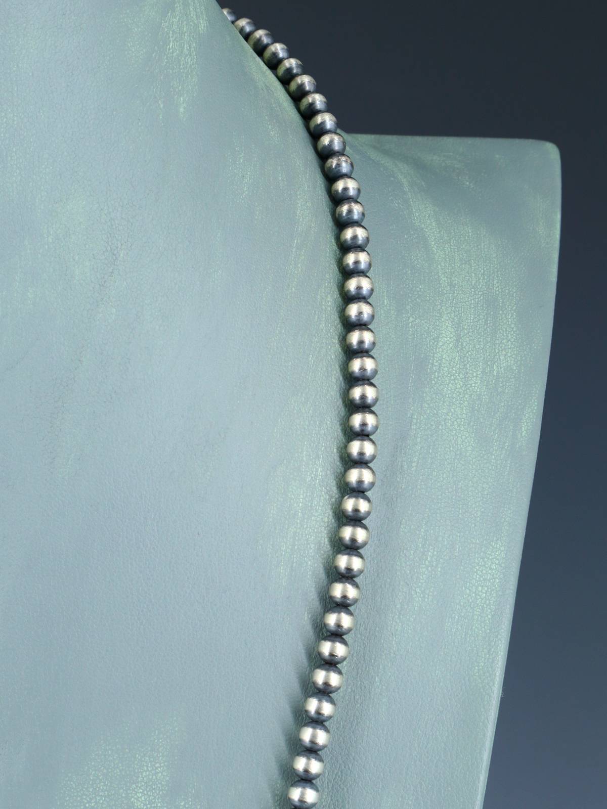 24" 5mm Native American Sterling Silver Beaded Necklace