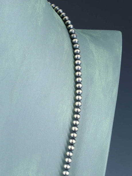 24" 5mm Native American Sterling Silver Beaded Necklace