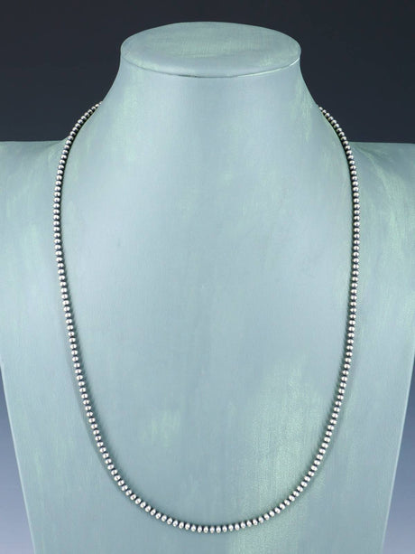 3mm Native American Sterling Silver Beaded Necklace, Multiple Lengths