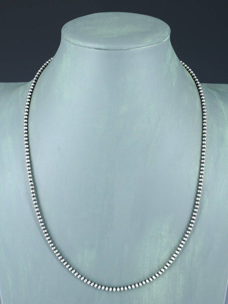 3mm Native American Sterling Silver Beaded Necklace, Multiple Lengths
