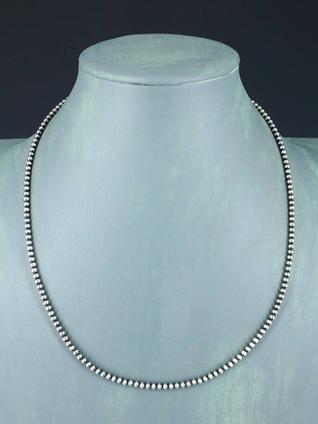 3mm Native American Sterling Silver Beaded Necklace, Multiple Lengths