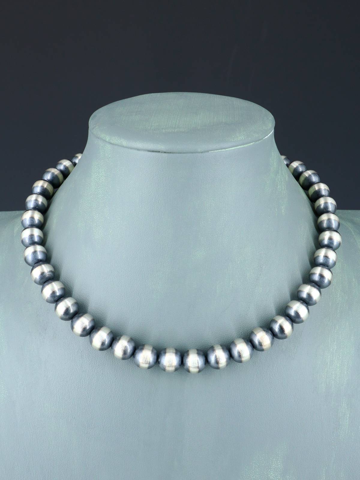 16" 10mm Native American Sterling Silver Beaded Necklace