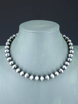 16" 10mm Native American Sterling Silver Beaded Necklace
