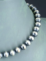 16" 10mm Native American Sterling Silver Beaded Necklace