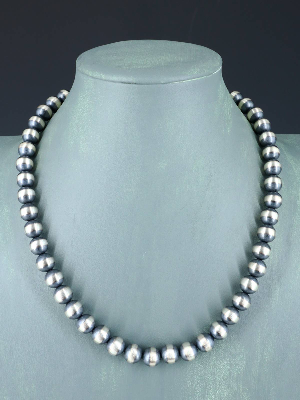 20" 10mm Native American Sterling Silver Beaded Necklace
