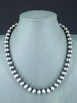 20" 10mm Native American Sterling Silver Beaded Necklace
