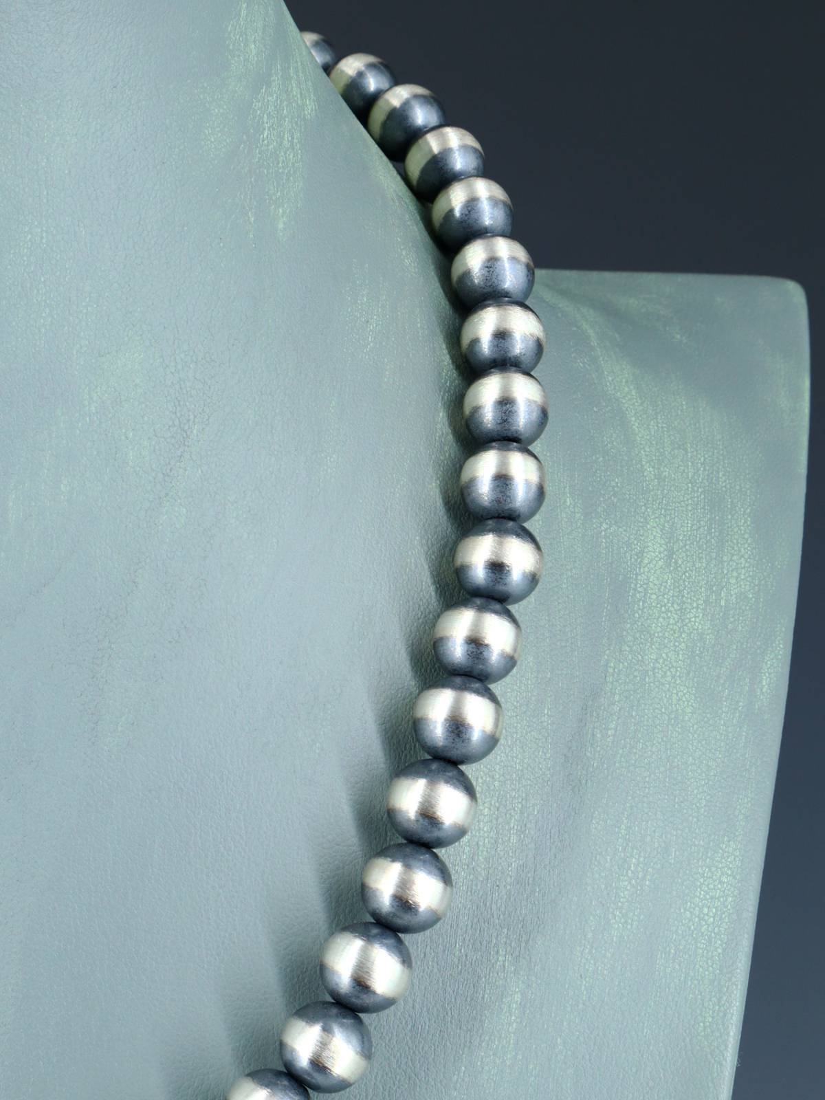 20" 10mm Native American Sterling Silver Beaded Necklace