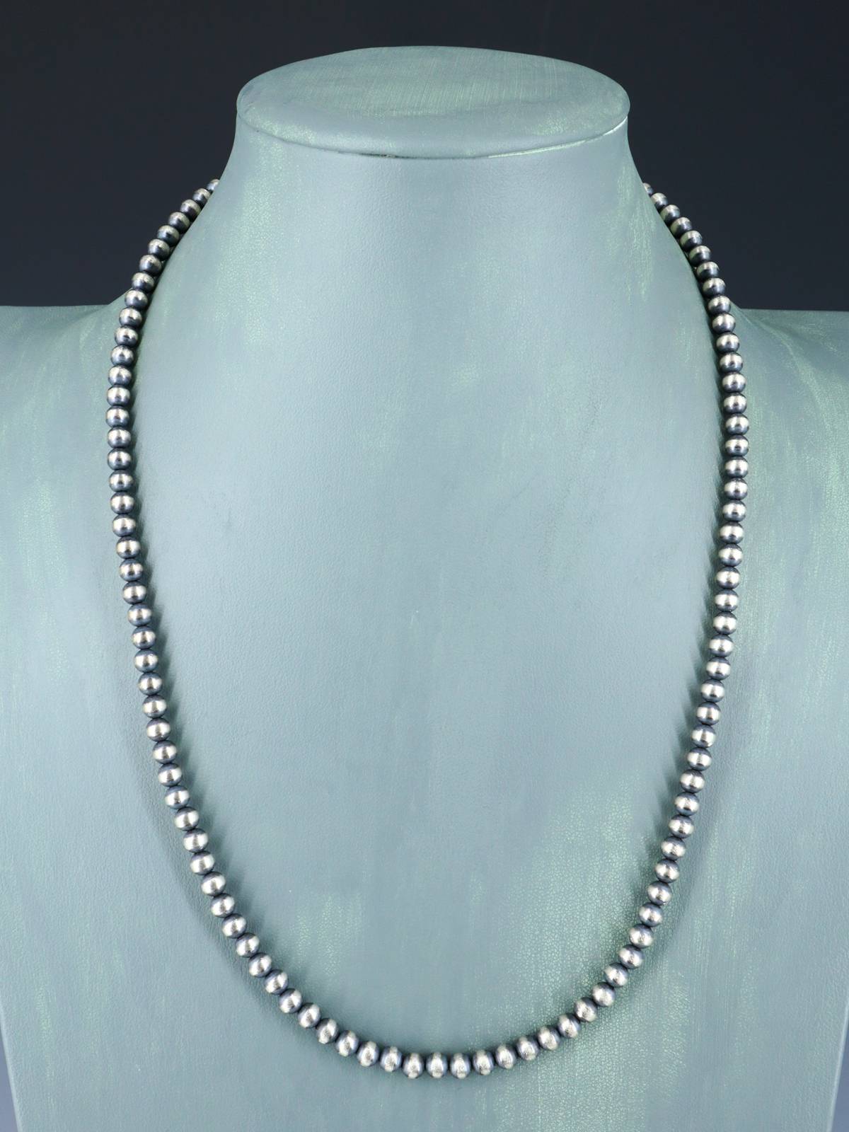 22" 5mm Native American Sterling Silver Beaded Necklace