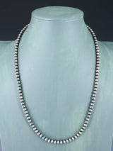 22" 5mm Native American Sterling Silver Beaded Necklace