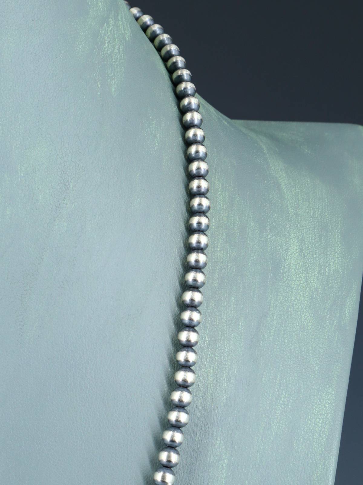 22" 5mm Native American Sterling Silver Beaded Necklace