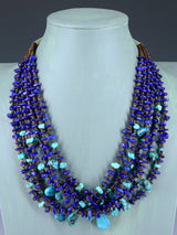 Bijoux amérindiens Collier à six brins en lapis et coquillage Heishi