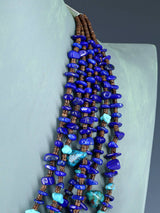 Bijoux amérindiens Collier à six brins en lapis et coquillage Heishi