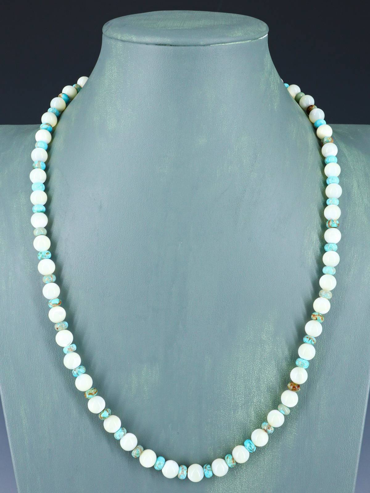 Native American Single Strand Mother of Pearl and Turquoise Necklace