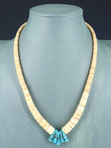 Native American Jewelry Single Strand Shell Heishi and Turquoise Necklace