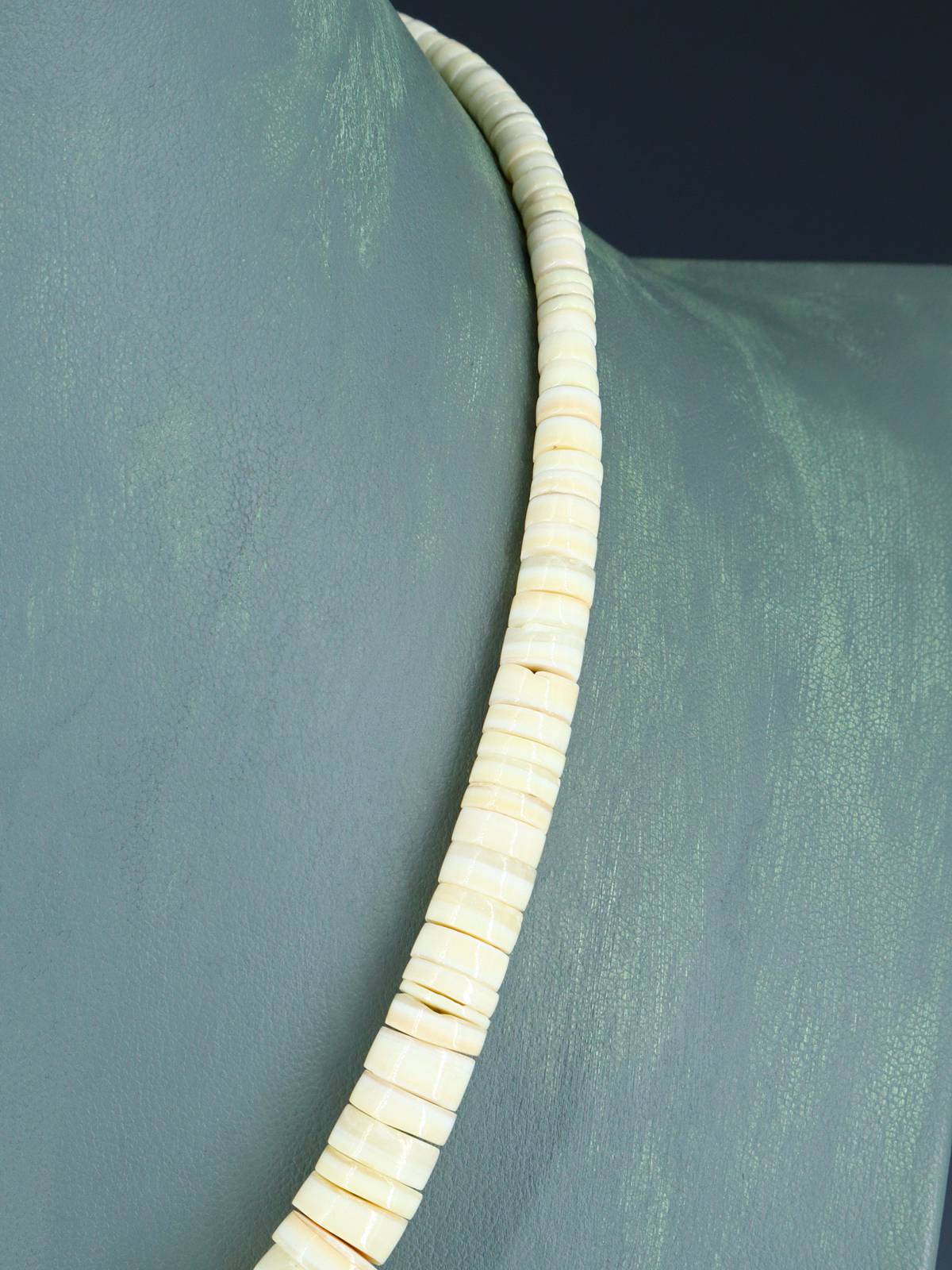 Native American Jewelry Single Strand Shell Heishi and Apple Coral Necklace