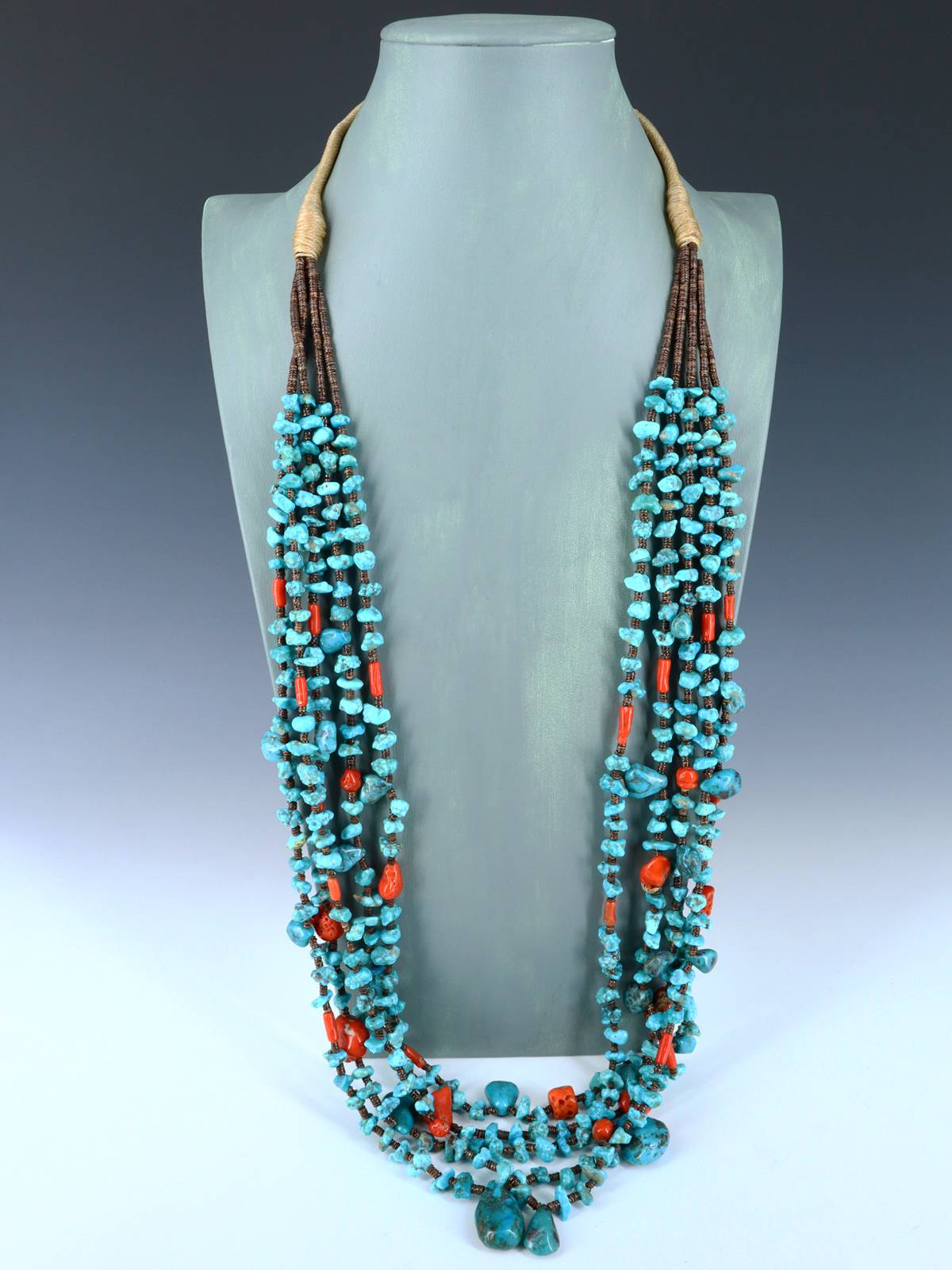 Native American Jewelry Santo Domingo Turquoise and Coral Necklace