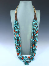 Native American Jewelry Santo Domingo Turquoise and Coral Necklace