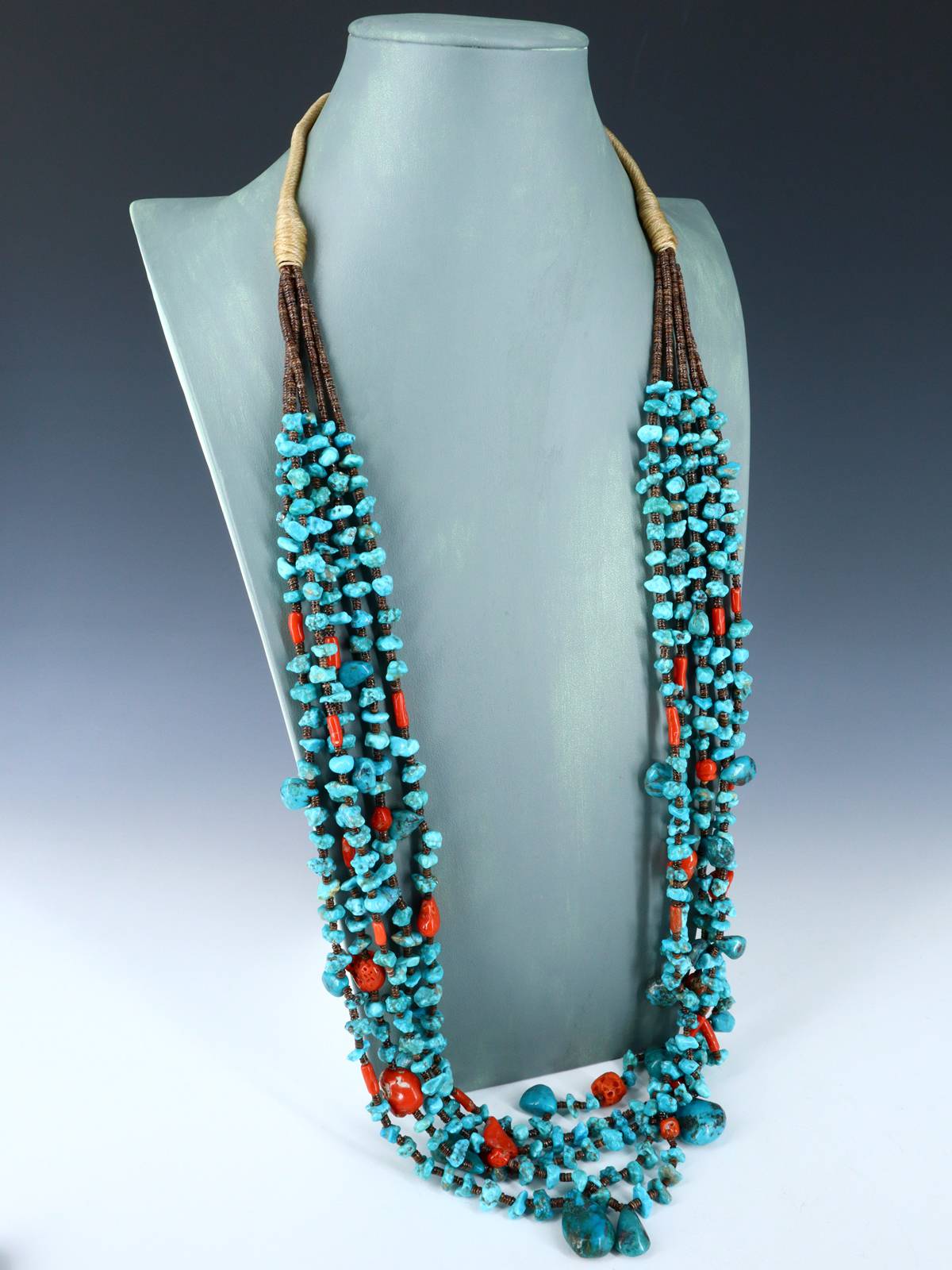 Native American Jewelry Santo Domingo Turquoise and Coral Necklace