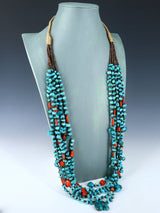 Native American Jewelry Santo Domingo Turquoise and Coral Necklace