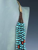 Native American Jewelry Santo Domingo Turquoise and Coral Necklace