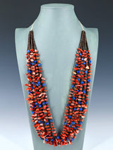 Native American Six Strand Lapis and Spiny Oyster Necklace