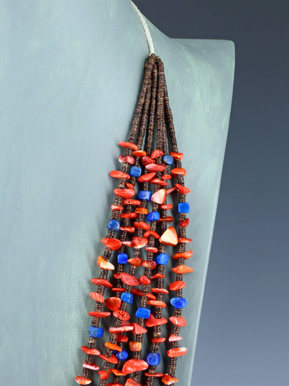 Native American Six Strand Lapis and Spiny Oyster Necklace