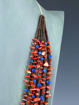 Native American Six Strand Lapis and Spiny Oyster Necklace