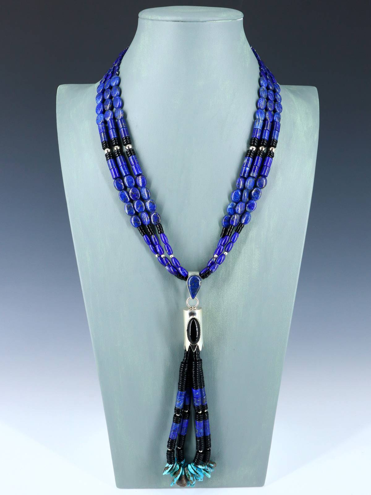 Santo Domingo Three Strand Lapis and Black Jet Jocla Necklace