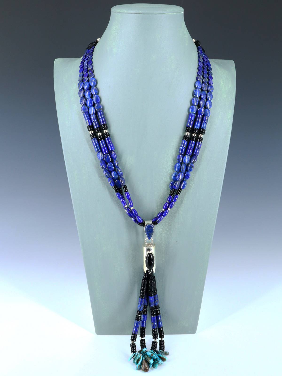 Santo Domingo Three Strand Lapis and Black Jet Jocla Necklace