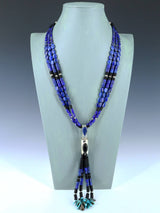 Santo Domingo Three Strand Lapis and Black Jet Jocla Necklace