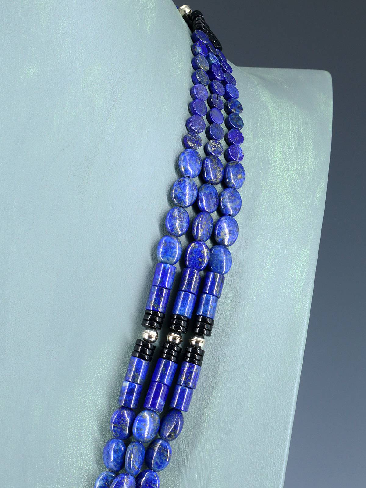 Santo Domingo Three Strand Lapis and Black Jet Jocla Necklace